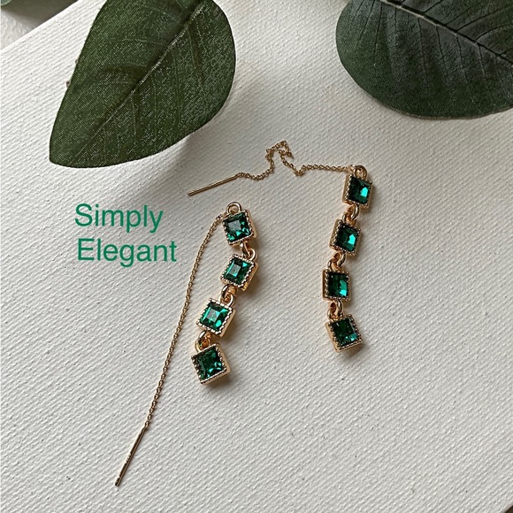 MAY SPECIAL…Emerald Green Rhinestone Threader Earrings.  Sophistication - Picture 2 of 7